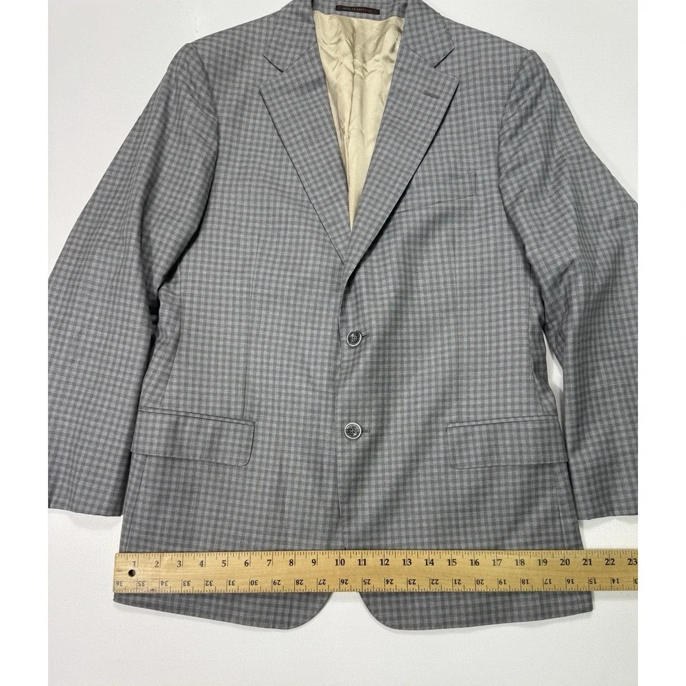 J Hilburn 40R Wool Grey Blue Plaid Blazer Jacket Sport Coat Bespoke Luxury
